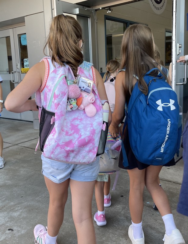 students walking into school
