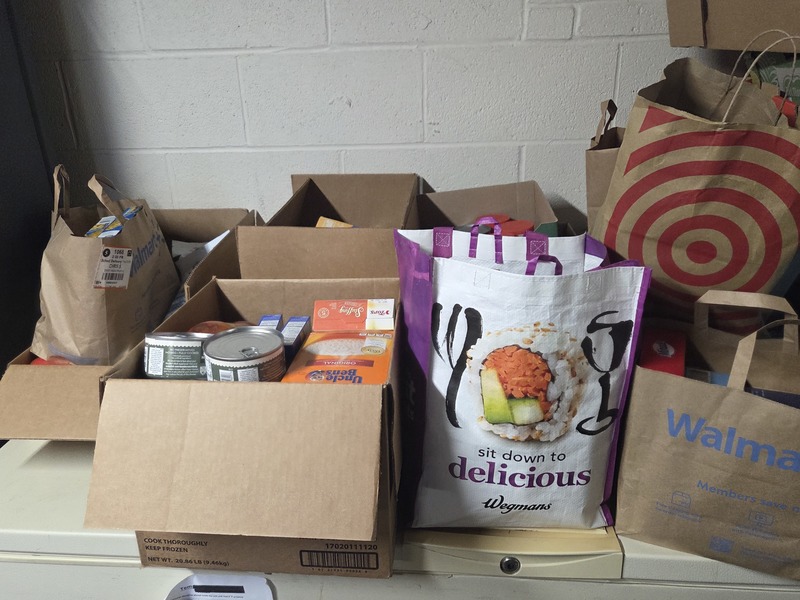 Donations sit at Tri-Community Food Pantry.