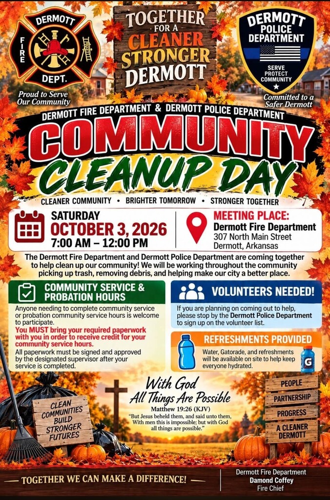 Dermott Cleanup, 10/03/26 7 A.M-12 P.M.