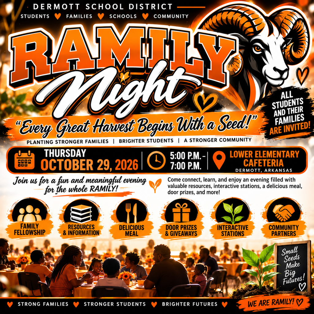 Ramily Night, Thursday, 5 p.m in the elementary cafeteria