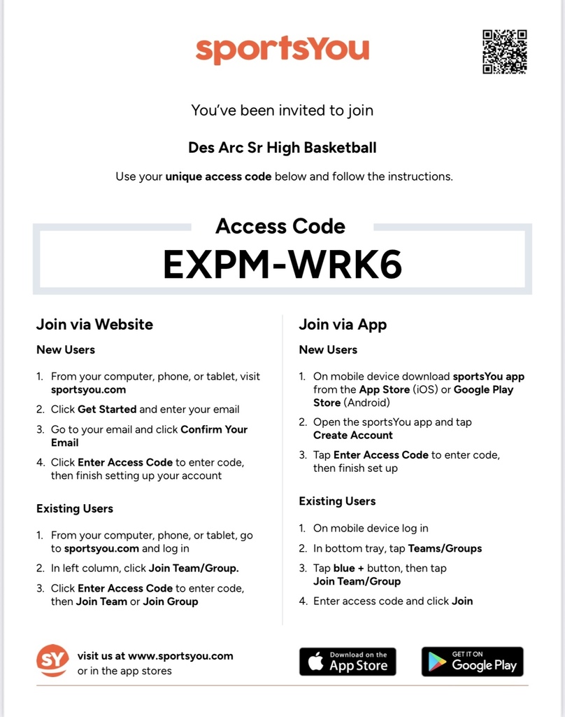 SportsYou sign up information.