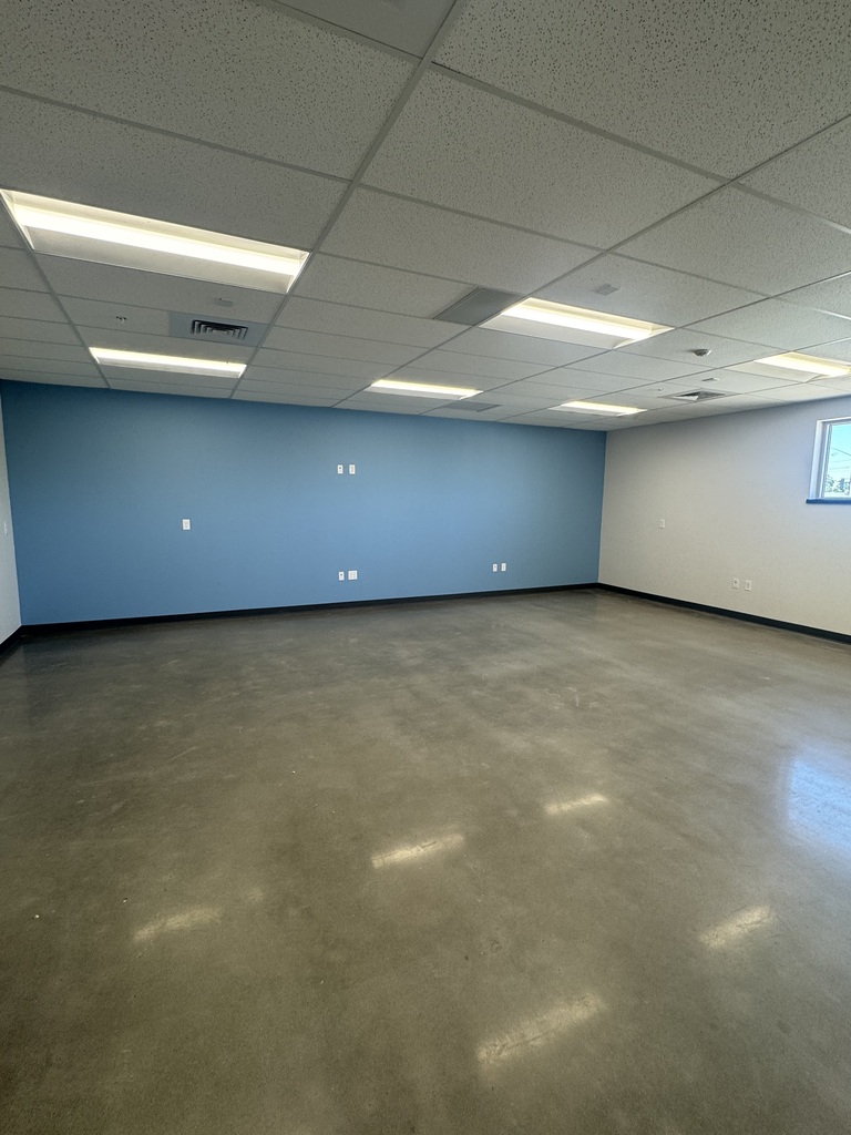 Classroom with blue painted wall