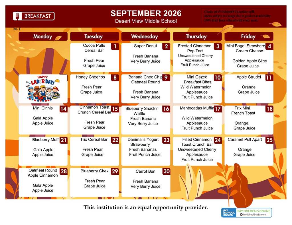 September Breakfast Menu