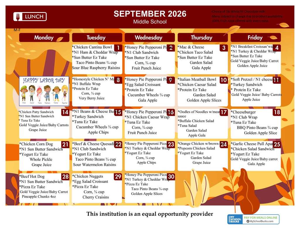 September Lunch Menu