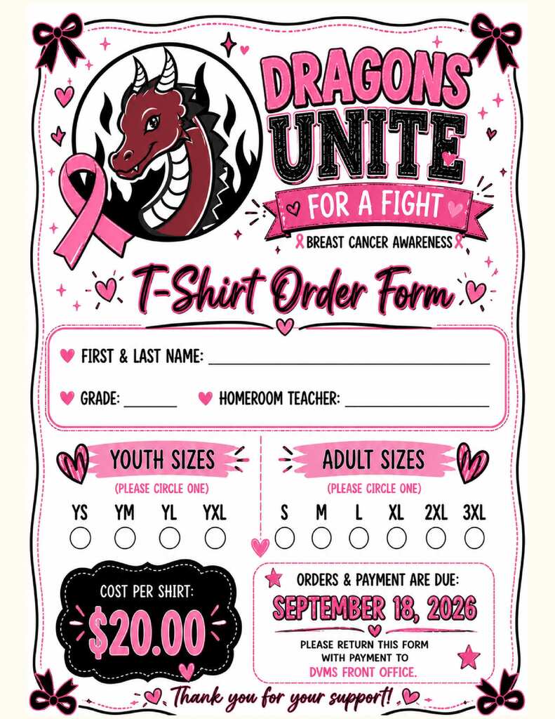 October Shirt T-Shirt Order Form. All orders and payment are due by September 18th.