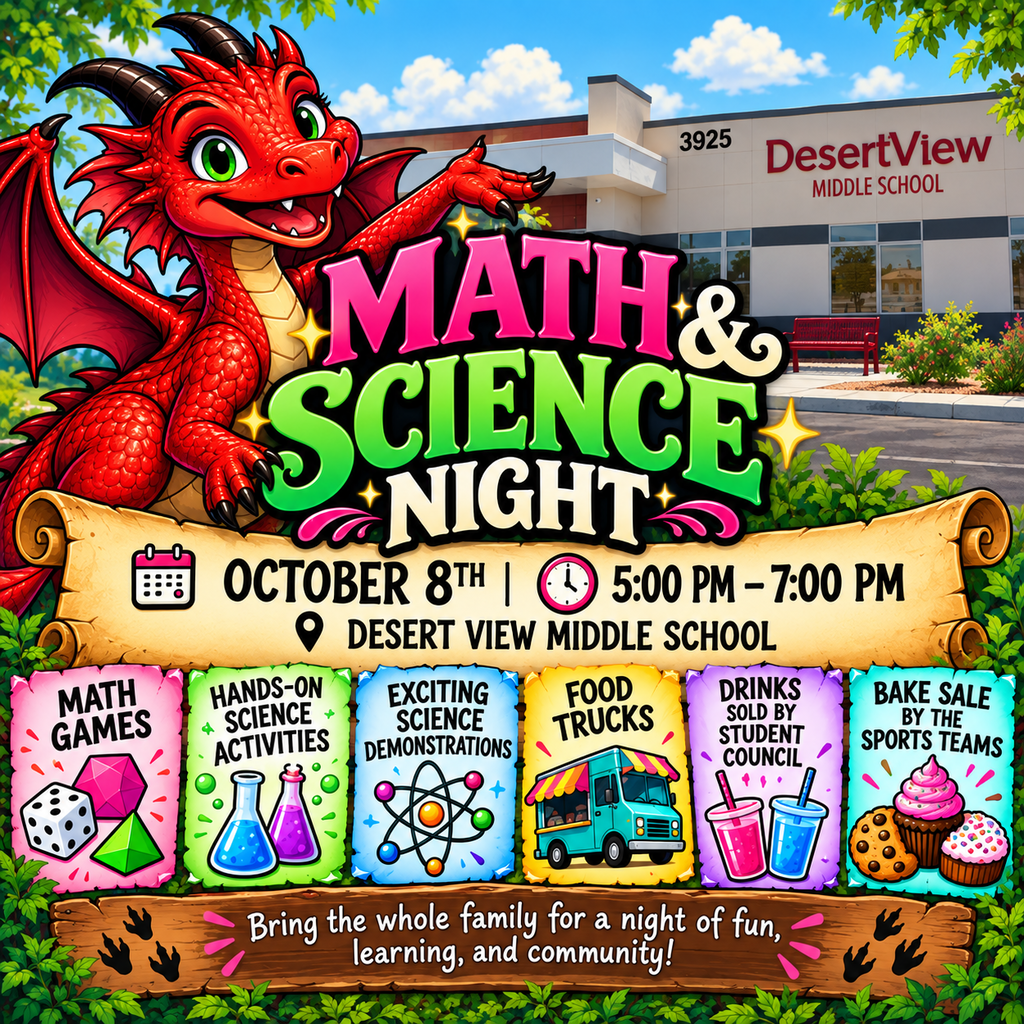 Flyer for Math & Science Night from 5:00 PM to 7:00 PM.