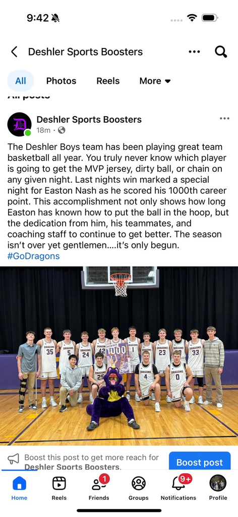 Re-post of Sports Booster Facebook post  