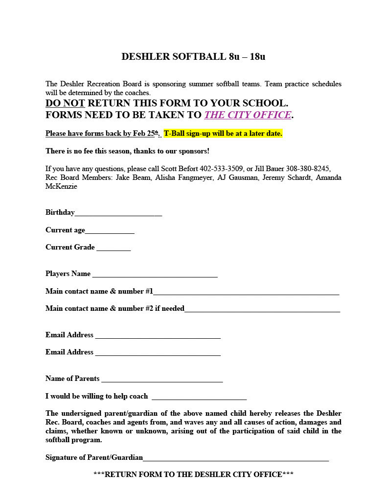 softball sign up