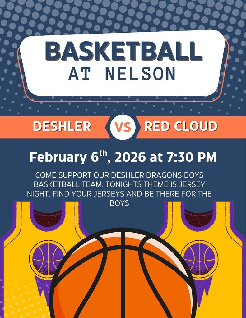 Tonights basketball matchup dragons vs red cloud. wear your jerseys in support of our deshler dragons boys team 