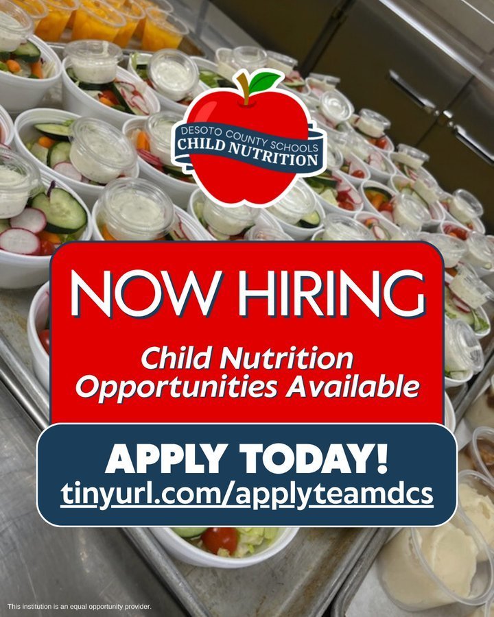 Child Nutrition Now Hiring - Apply Today at https://tinyurl.com/applyteamdcs