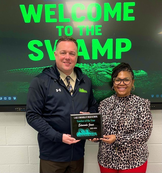 2026 Teacher of the Year Edwinda Jones and LCHS Principal Dr. Davis