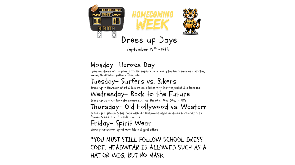 Homecoming Week Dress up Days