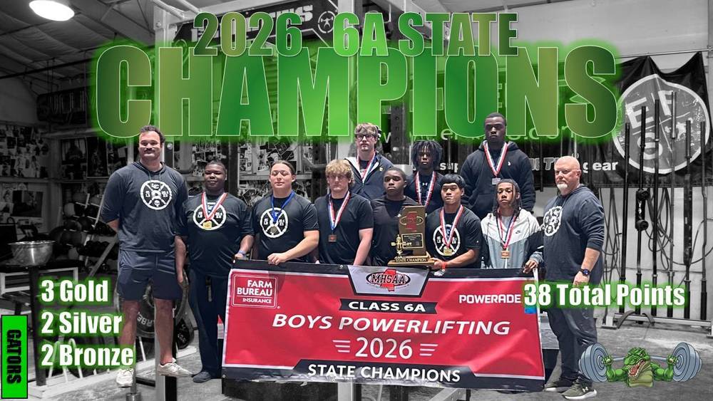 2026 6A State Champions. Boys Powerlifting team and coaches