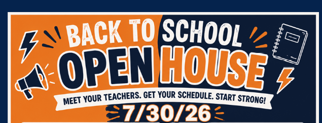 Back to School Open House - SMS - July 30th, 2026 (meet your teachers, get your schedule, start strong): 6th grade meet the teacher 4:30 - 6:00 pm; 7th & 8th grade schedule pickup 3:00 - 6:00 pm - Registration must be complete by 7/27 to receive a schedule and meet the teacher