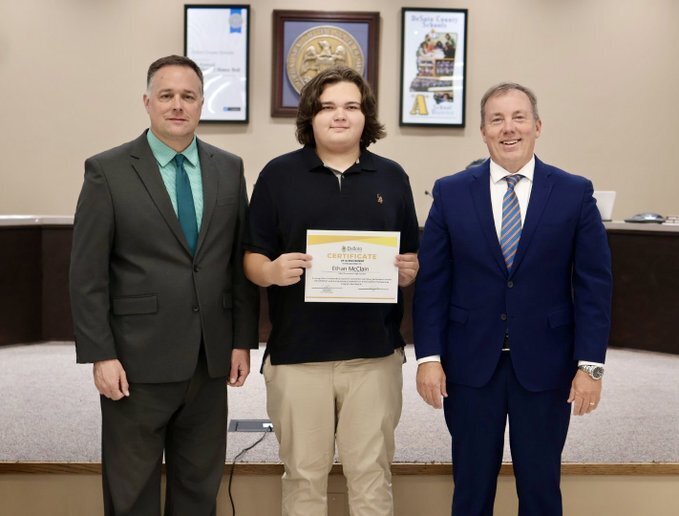 Pictured left to right: Dr. Bobby Davis, Ethan McClain, Supt. Uselton