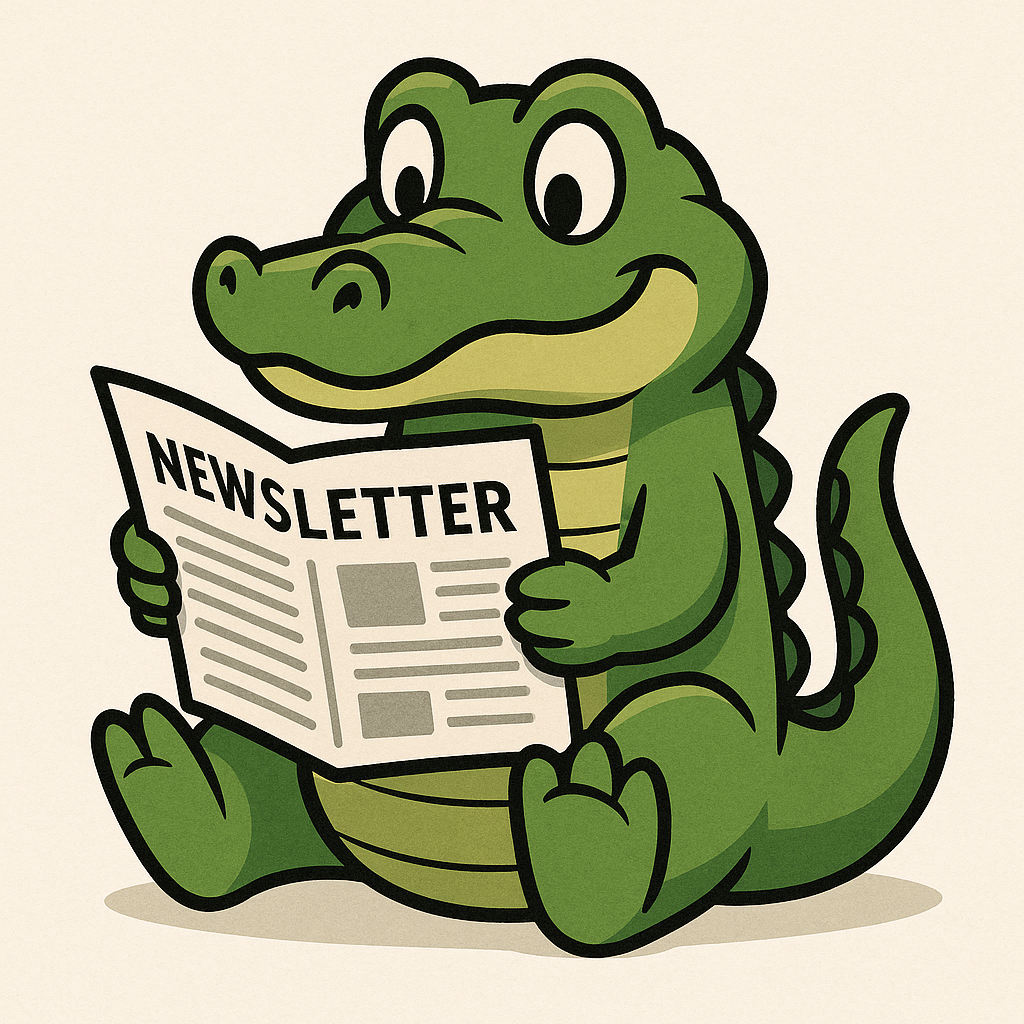 Gator reading a newsletter.