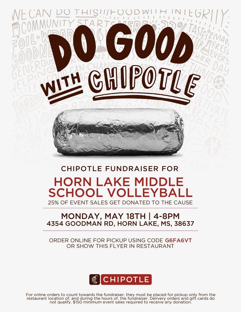 HLMS Volleyball Chipotle Fundraiser Monday, May 18, 4-8 PM