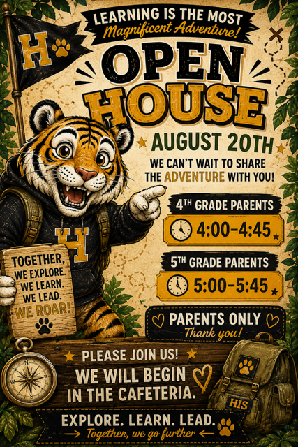 HIS Open House August 20th 4th Grade 4:00-4:45 5th Grade 5:00-5:45 Parents only please. We will begin in the cafeteria. 