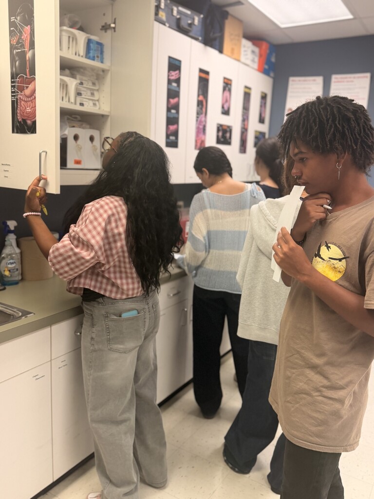 health science students looking through cabinets