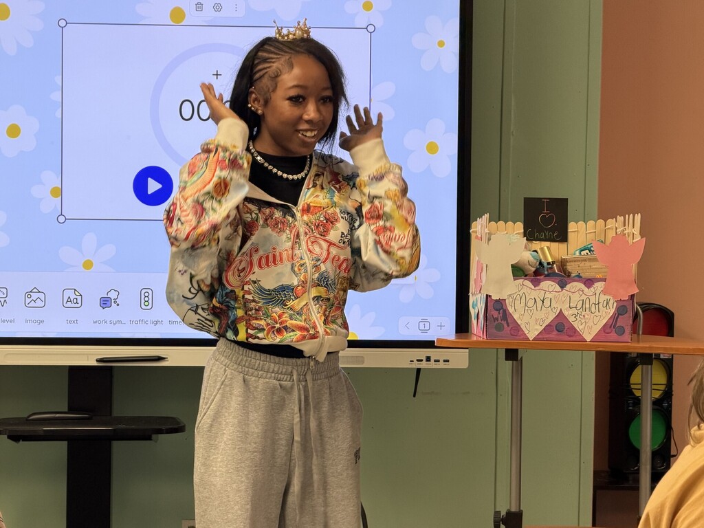student giving presentation
