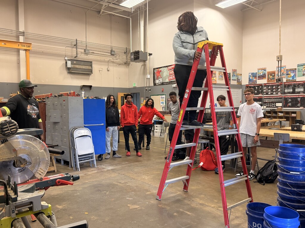 student on ladder learning ladder safety