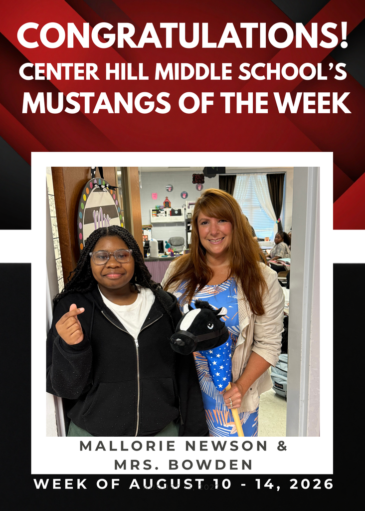 Image shows an adult teacher holding a pony on a stick  standing next to a middle school student in front of a door way.