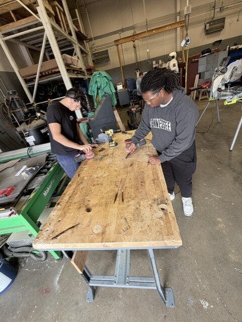 students working at a work bench