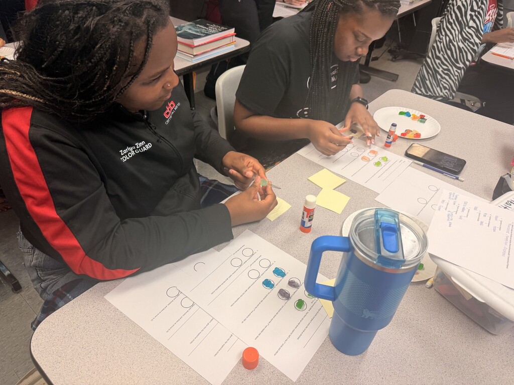 students cutting up gummy bears