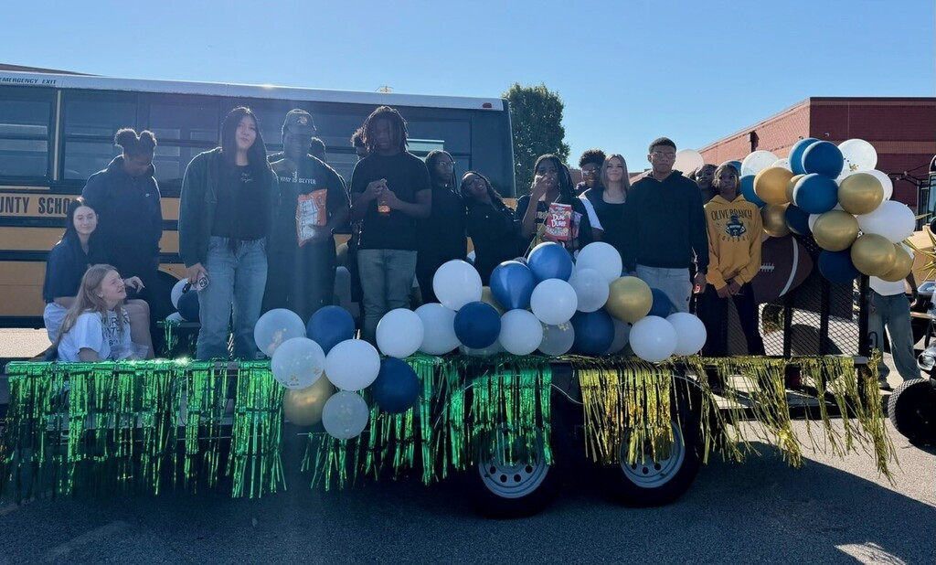 students on parade float