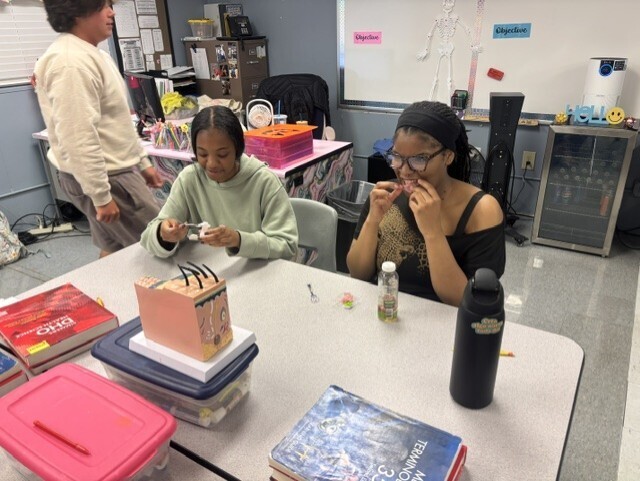 students trying edible skin