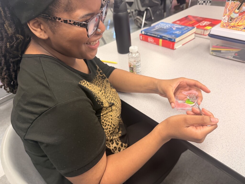 students trying edible skin
