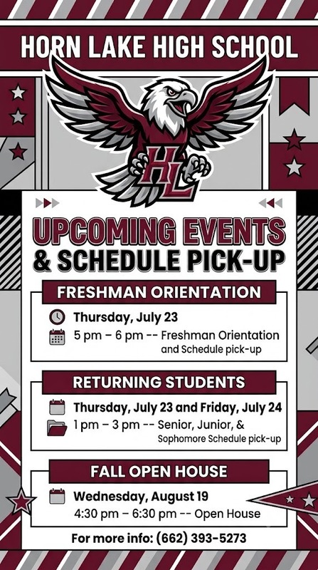 HLHS UPCOMING EVENTS: HLHS Freshman Orientation & Schedule Pick up (July 23 - 5 - 6 pm); Returning Students Sr, Jr, So Schedule Pick up (July 23-24 from 1-3 pm); Fall Open House Wed, August 19 4:30 pm - 6:30 pm SEE YOU THEN!