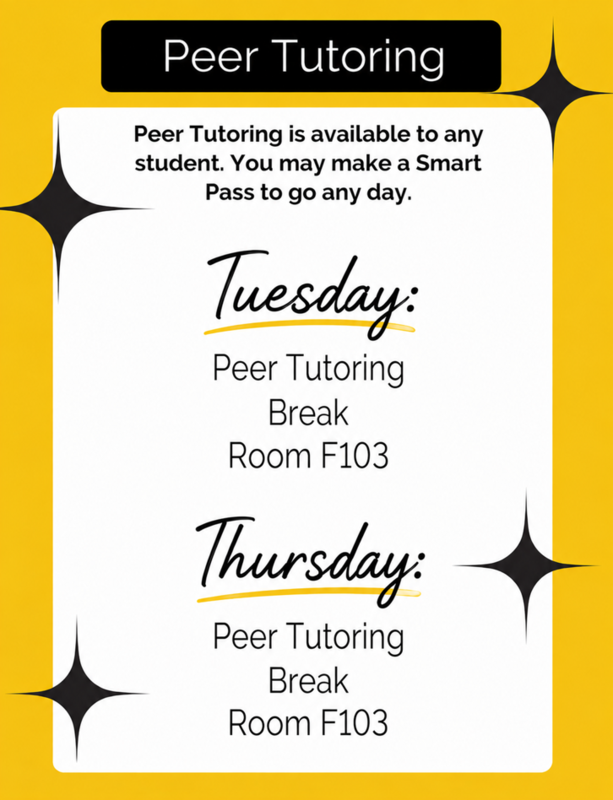 Peer Tutoring Tuesdays and Thursdays