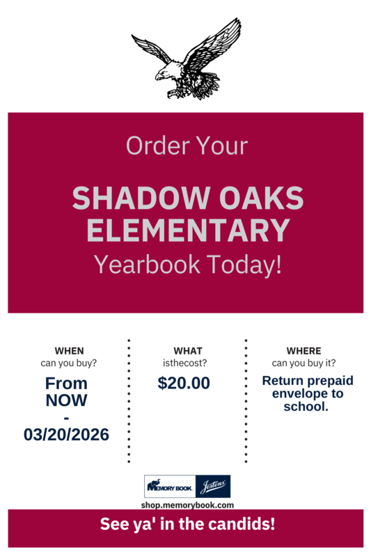 Order Your Yearbook Now! When can you buy? From NOW until 03/20/2026. What does it cost? $20.00. Where can you buy it? Return prepaid envelope to school. https://shop.memorybook.com