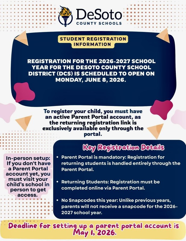 2026-2027 DCS Student Registration Information flyer
