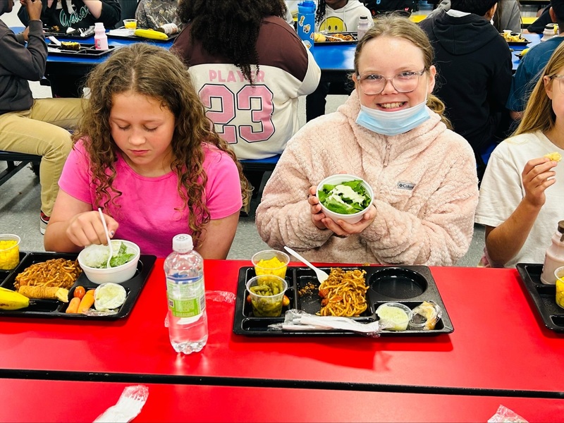 Students eating veggies
