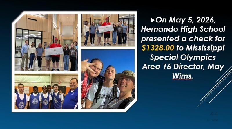 On May 5, 2026 HHS presented a check for $1326.00 to the MS Area 16 Director May Wims