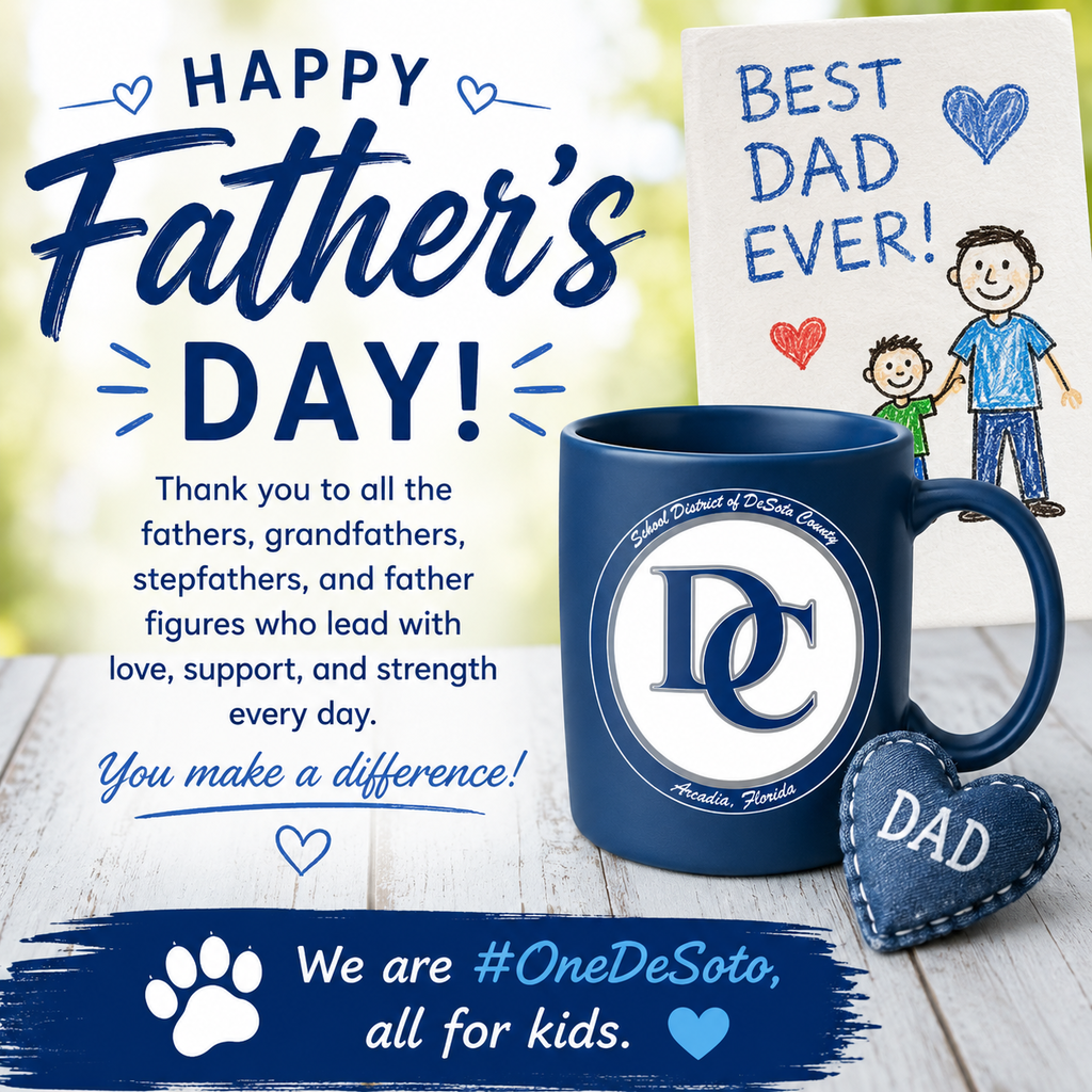 Happy Father's Day with a picture of a coffee mug "dad" and a card with a dad and child