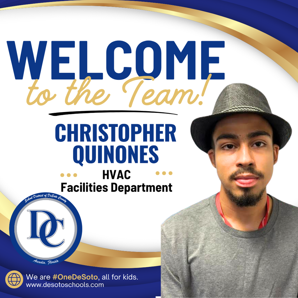 blue, white and gold graphic with "Welcome to the Team!" and  a photo of a man wearing a hat