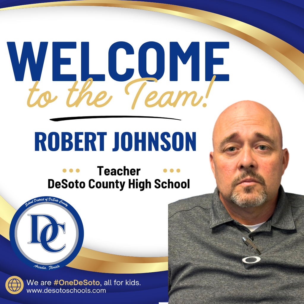 blue, white and gold graphic with "Welcome to the Team!" and  a photo of a woman wearing an dark grey shirt