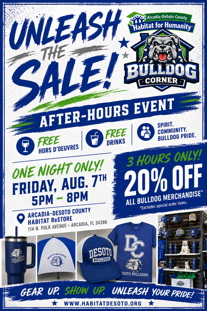 flyer for Habitat for Humanity Bulldog Corner "Unleash the Sale!" Friday, August 7th, 5pm-7pm 