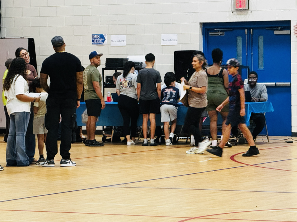 students and familes at open house