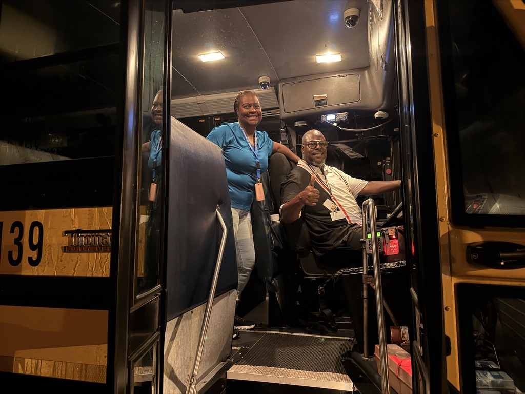bus driver and aid on school bus