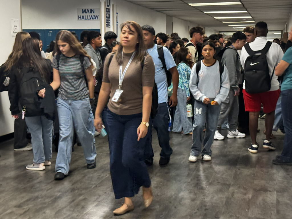 students walking the halls at school