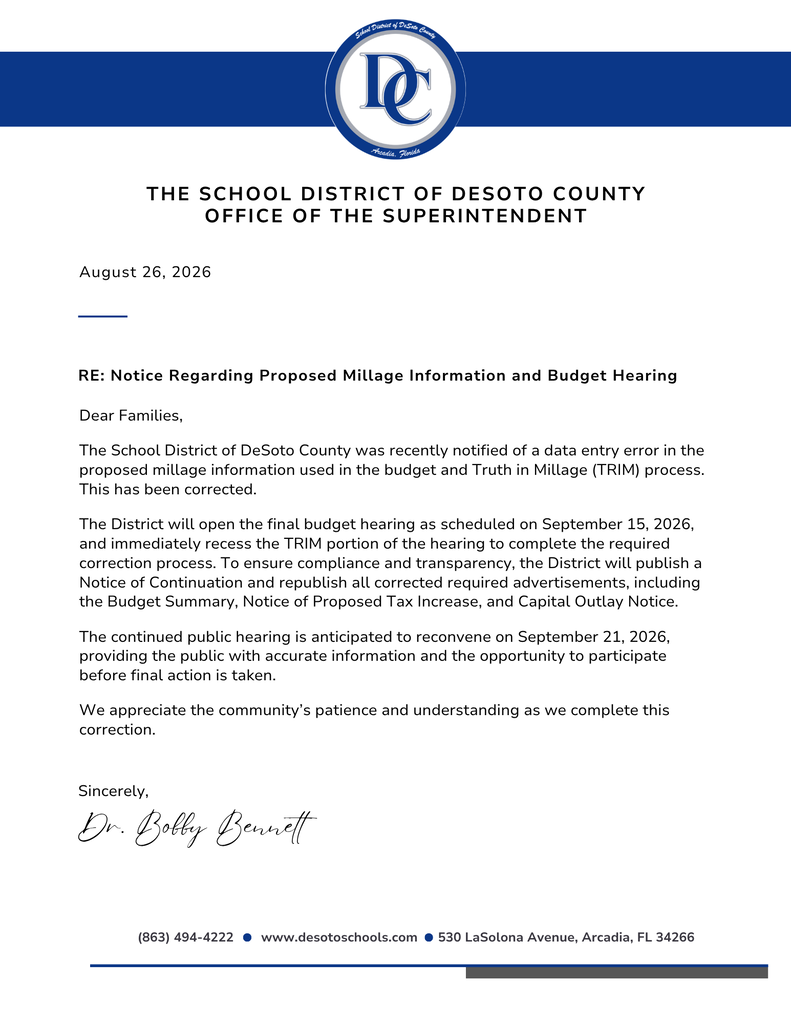 letter from the Office of the Superintendent