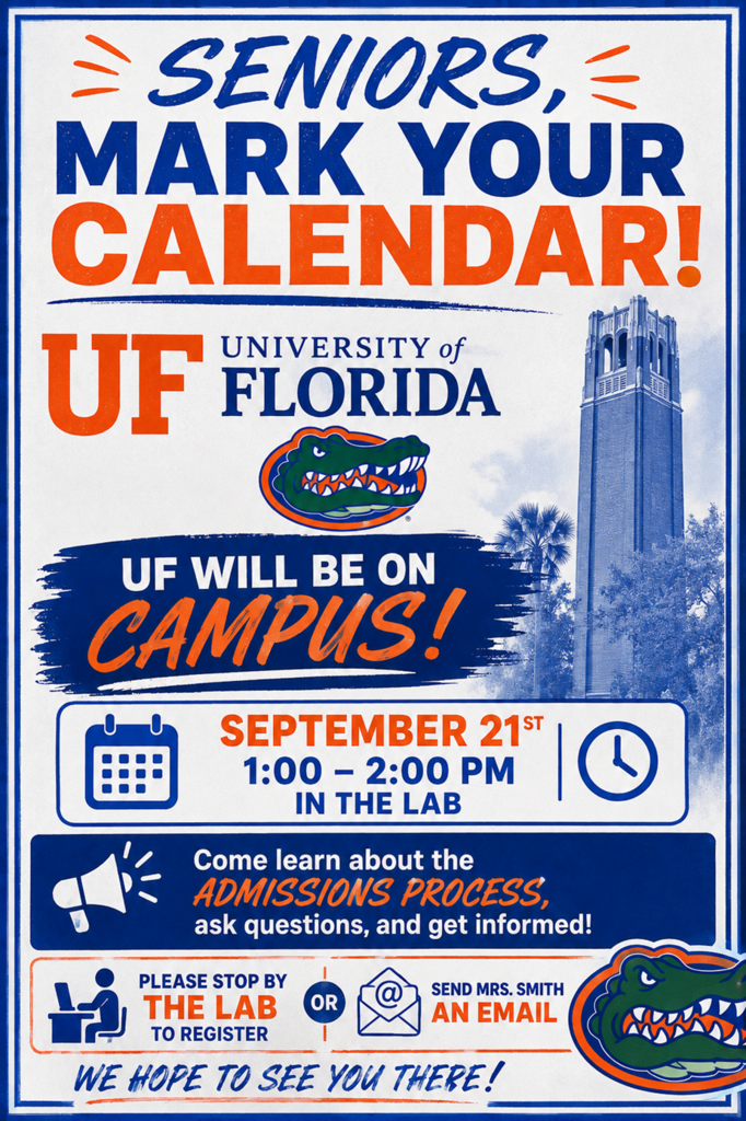graphic "Seniors Mark Your Calendar! UF will be on Campus!"