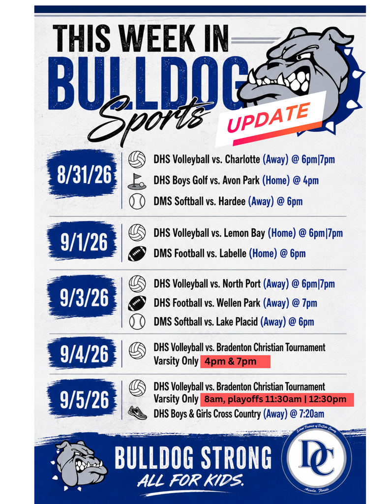 graphic: UPDATE flyer this Week in Bulldog Sports, September 3-5, 2026