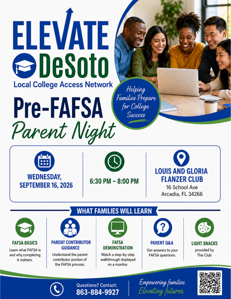 Elevate DeSoto LCAN Pre-FAFSA Parent Night Flyer in English