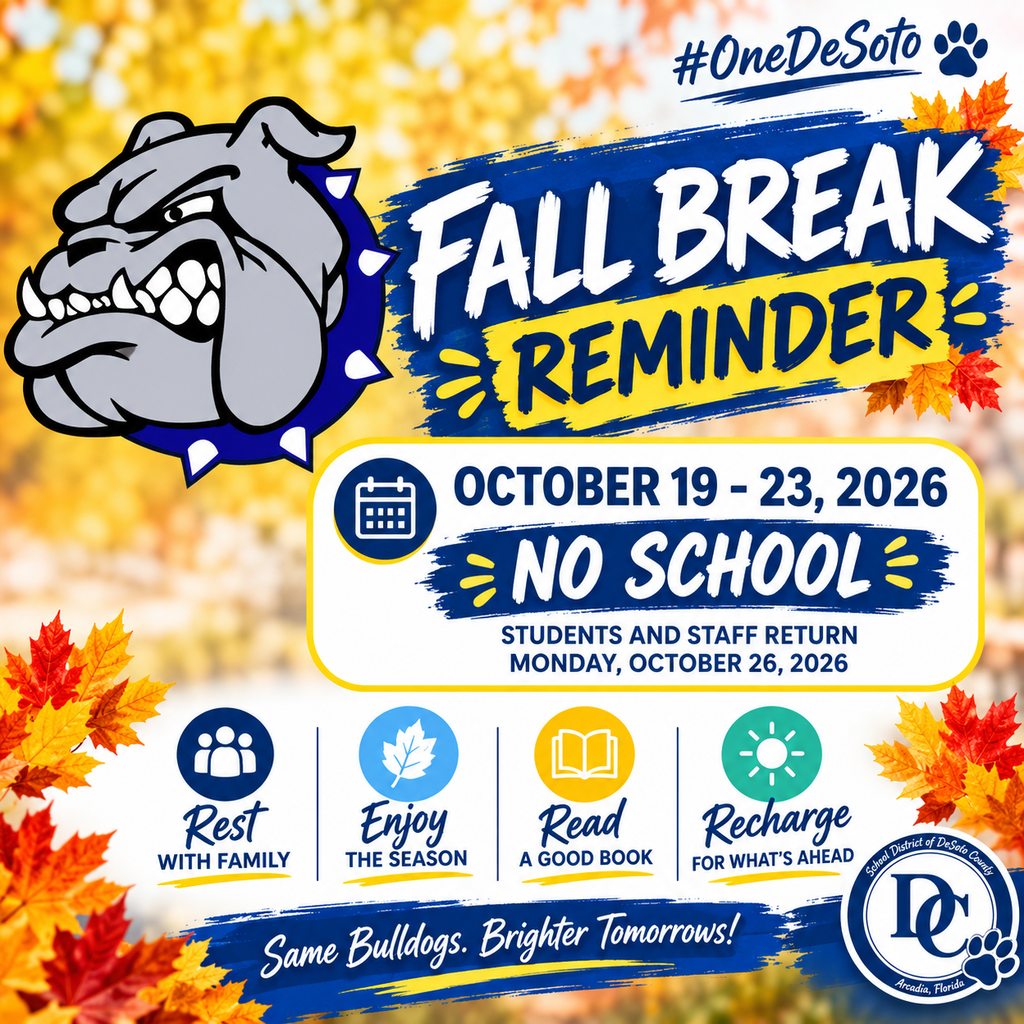 graphic "Fall Break Reminder" bulldog head and fall leaves 