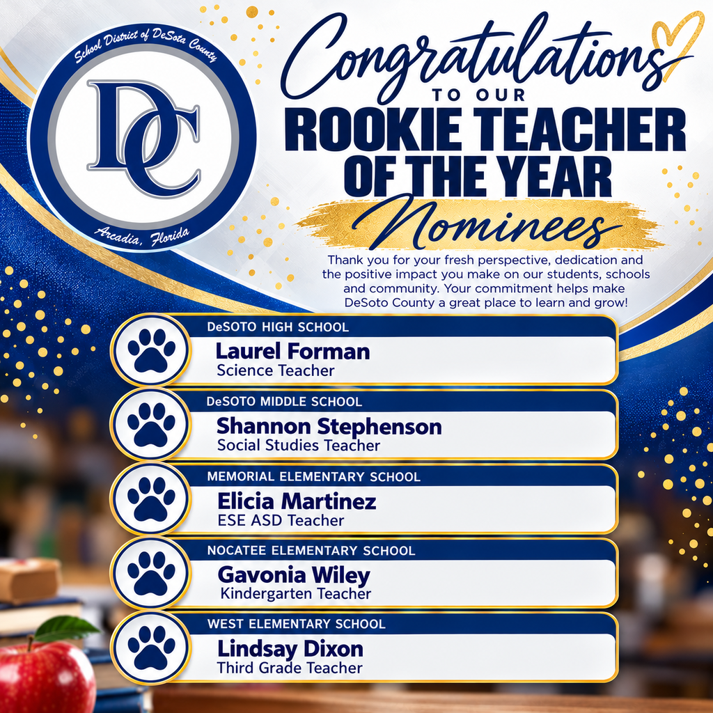 graphic with DC logo, Rookie Teacher of the Year Nominees and a list of names